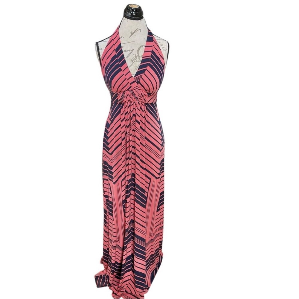 Jessica Simpson Pink and Navy Blue Chevron Maxi Dress